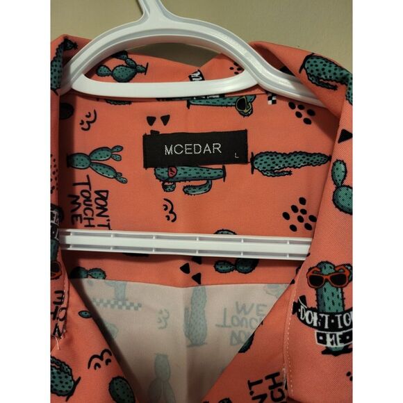 Mcedar Button Up Short Sleeve Shirt - Pink Cactus "Don't Be A P..." - Picture 3 of 6